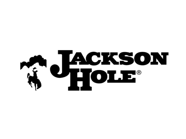 Jackson Hole logo with a silhouette of a person on a horse on a white background