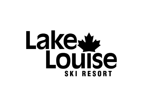 Lake Louise Ski Resort logo with a black maple leaf on a white background