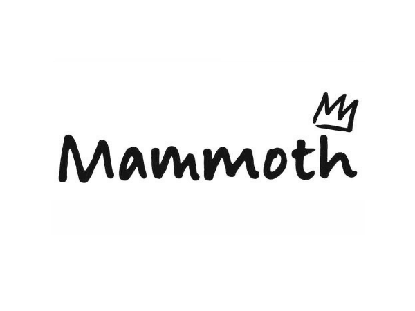 Black 'Mammoth' logo with a crown symbol on a white background